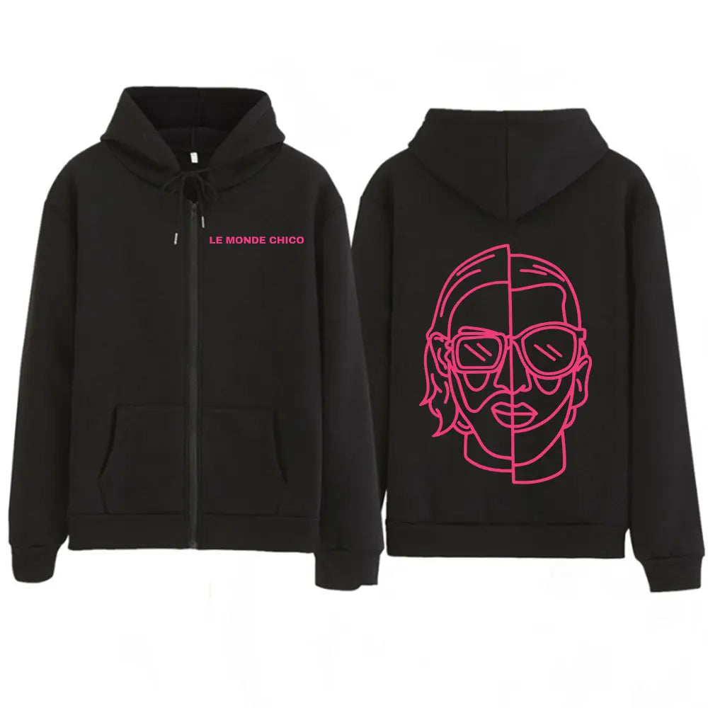 Le Monde Chico Zipper Hoodies French Rapper PNL Album Graphic Zip Up Hooded Sweatshirts Men Women Hip Hop Long Sleeve Pullovers