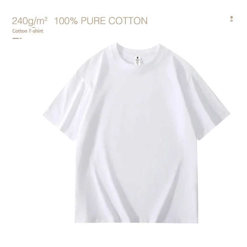 100% Pure Cotton Men T-shirt High End Brand Summer Breathable Short Sleeve Round Neck Casual Fashion Tops Tees