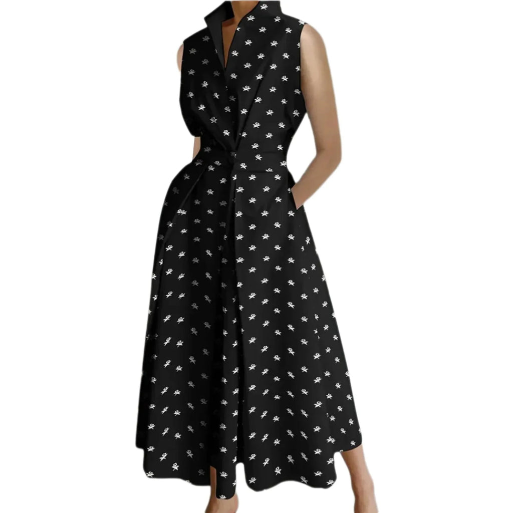 Korean Summer Sleeveless Shirt Dress for Women Turn Down Collar Ruched Maxi Dress Women Button Tunic Party Holiday Dress 원피스