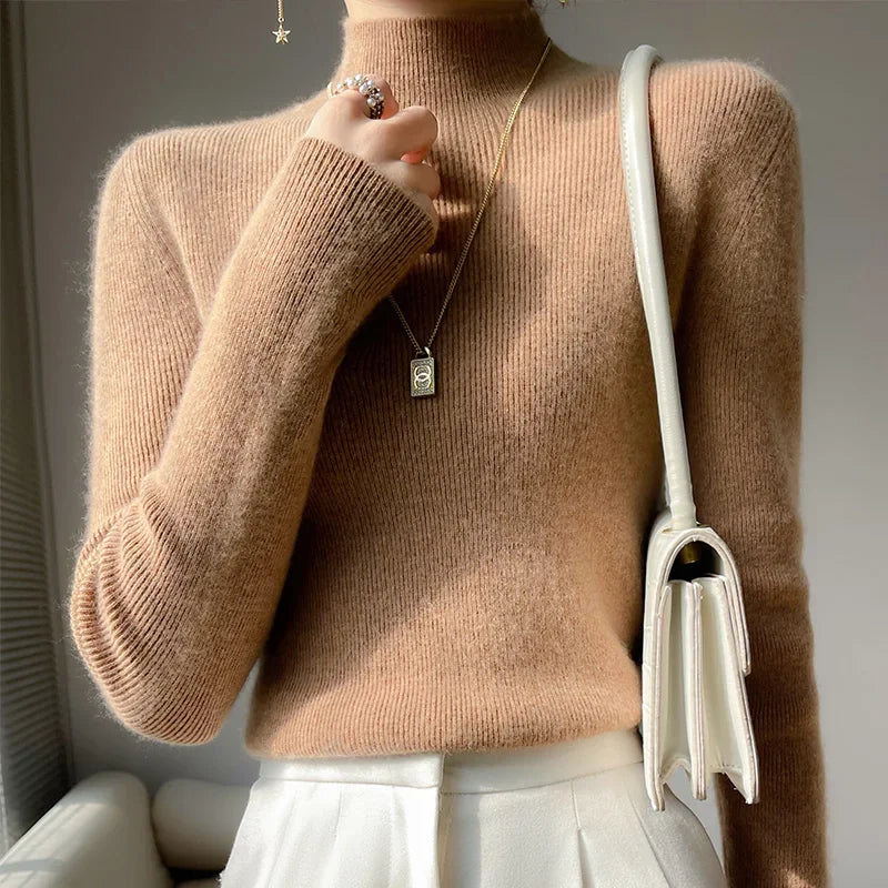 Autumn Winter Women Sweater Slim Fit Bottoming Shirt Basic Knitted Tops Black Long Sleeve Mock Neck Pullovers Strecth Innerwears