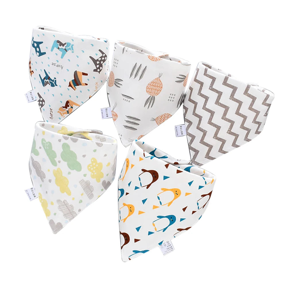 5 Pcs/Lot Baby Bandana Bibs Scarf Burp Cloths Saliva for Newborn Infant Toddler Boys Girls Kids Cartoon Triangle Cotton Bib