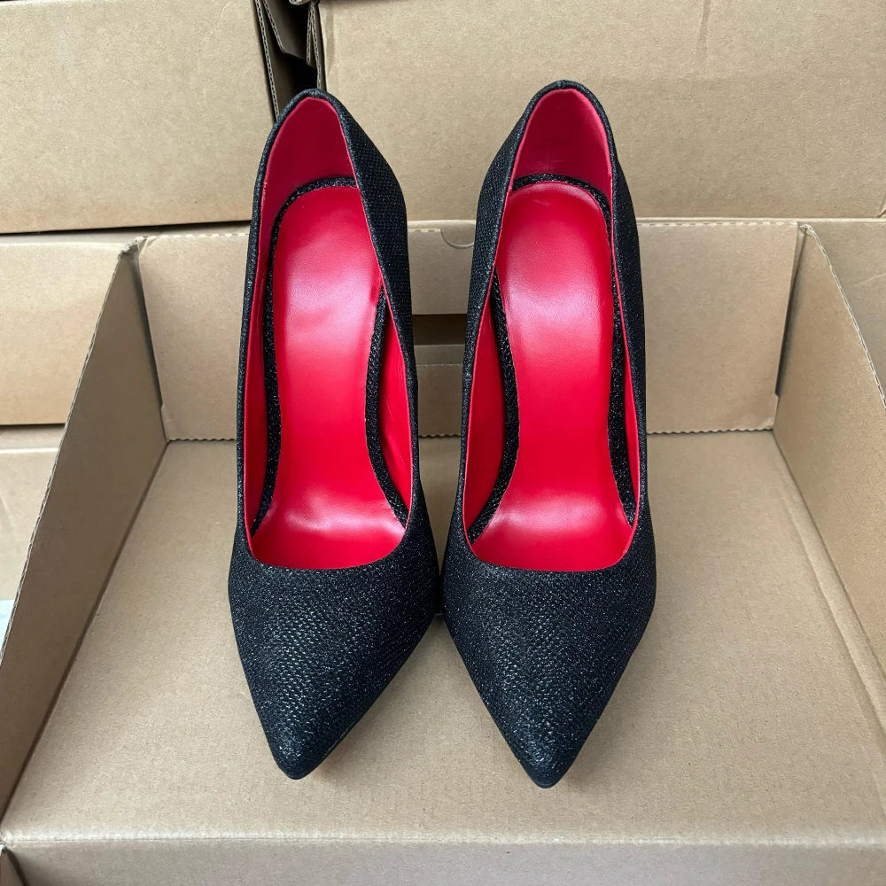 2025 Newly 14cm High Heels Sexy Pumps Sparkly Black Red inside Fetish Stilettos Drag Queen Cross Dresser Man Unisex Shoes Size48