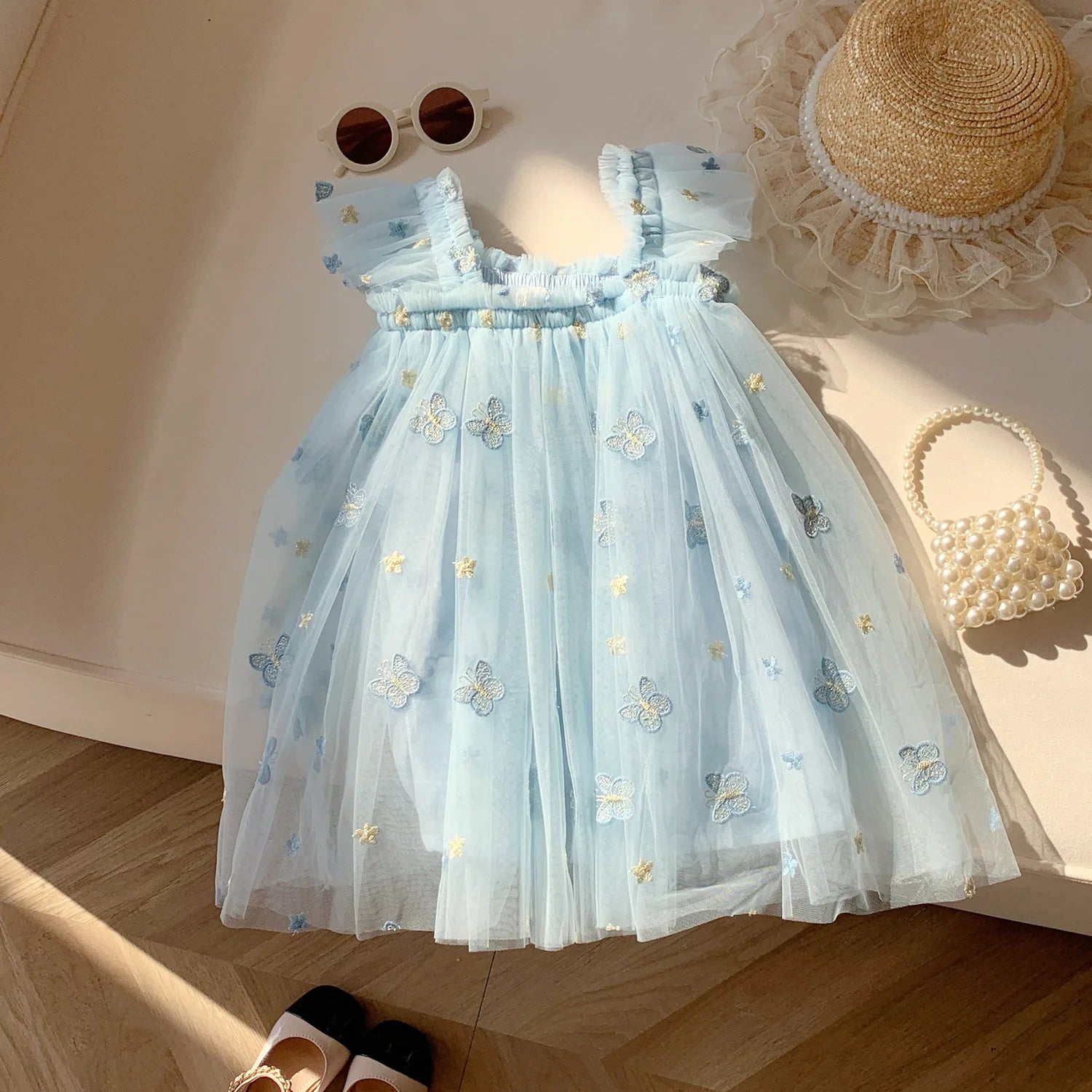 1-7T Toddler Kid Baby Girl Clothes Off Shoulder Heart Print Girls Dress Elegant Summer Sundress Beach Princess Dress Outfit