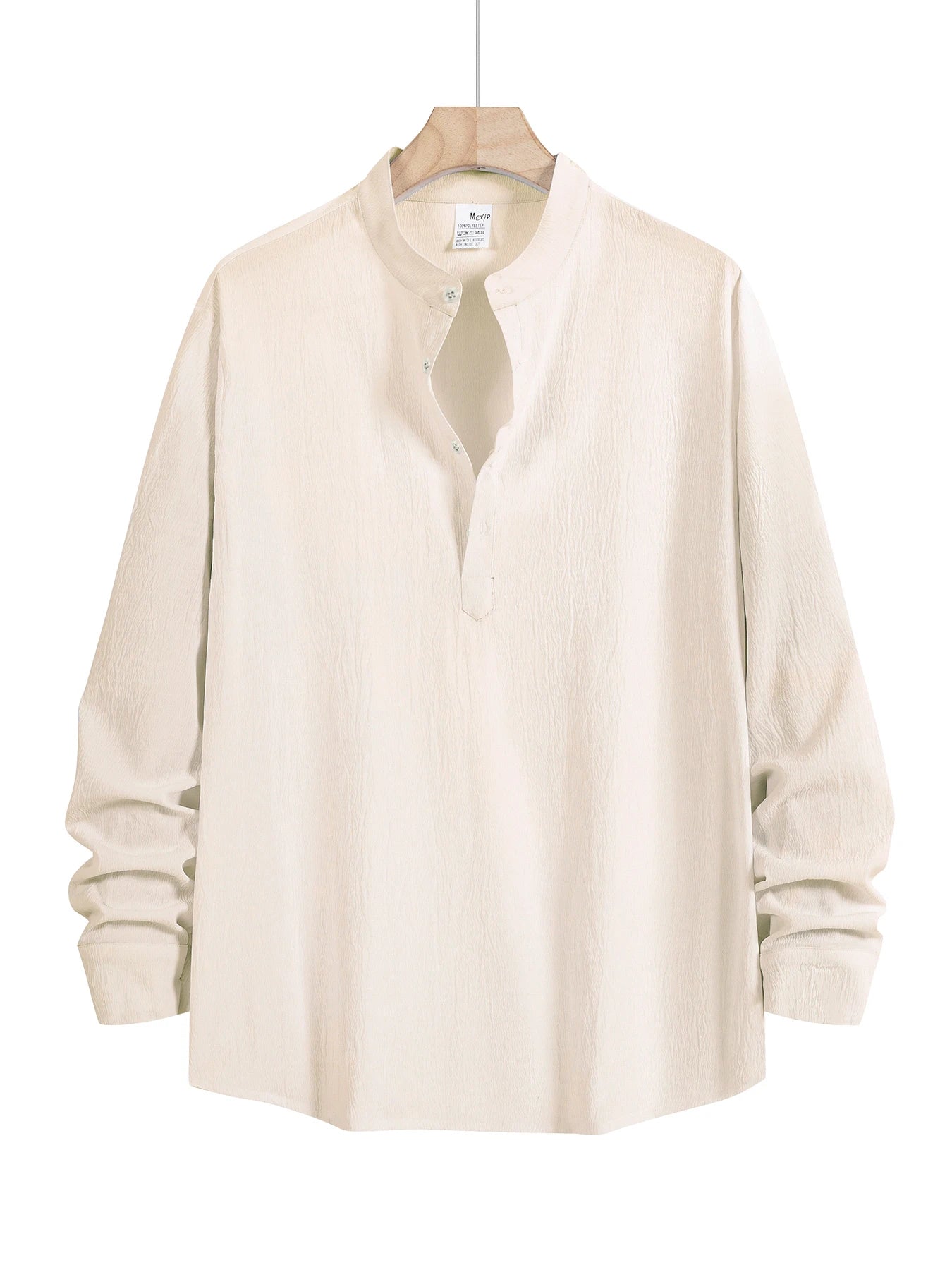 Men's Long-Sleeved Shirt Summer Beach Style Shirts Solid Color Casual Versatile Stand-Up Collar Shirt Male Top