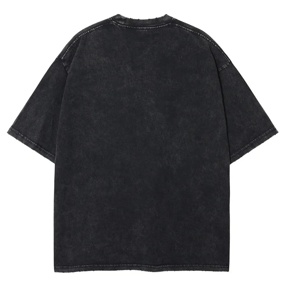 One Piece T-shirts Graphic Men Casual Oversized Washed Harajuku T-shirt Washed Japanese Anime Loose Streetwear Black Tops Tees