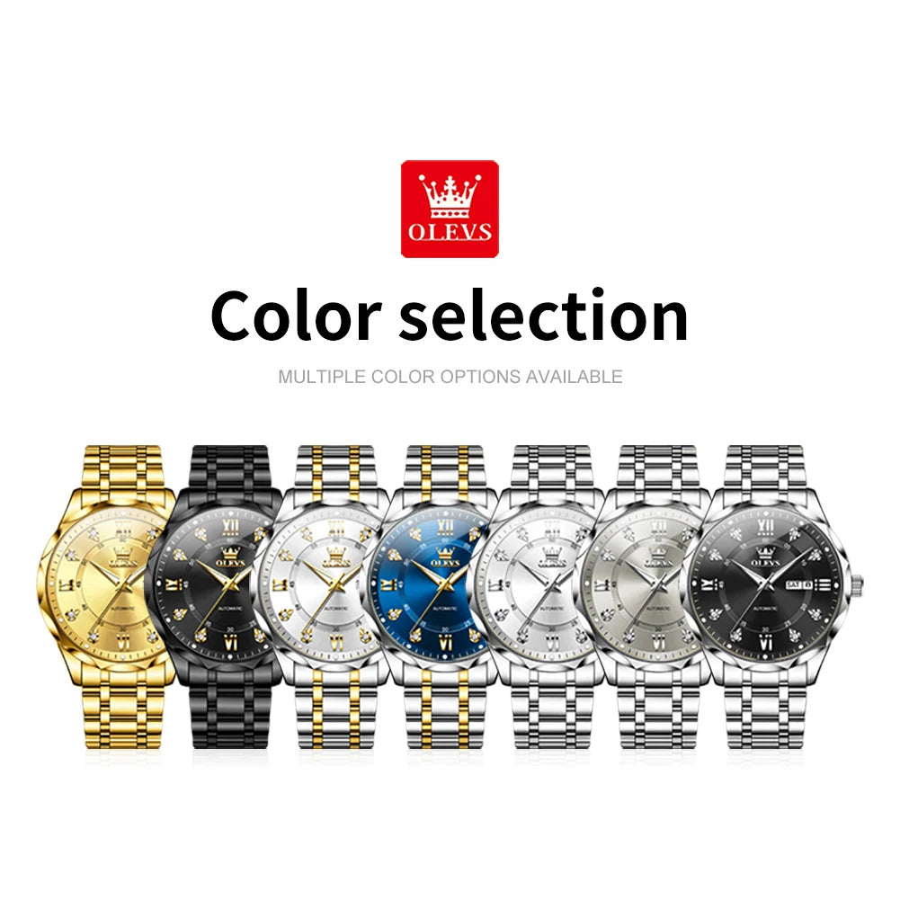 OLEVS 6727 Men's Watches Business Fashion Original Automatic Mechanical Watch for Man Grey Double Scale Waterproof Luminous Date