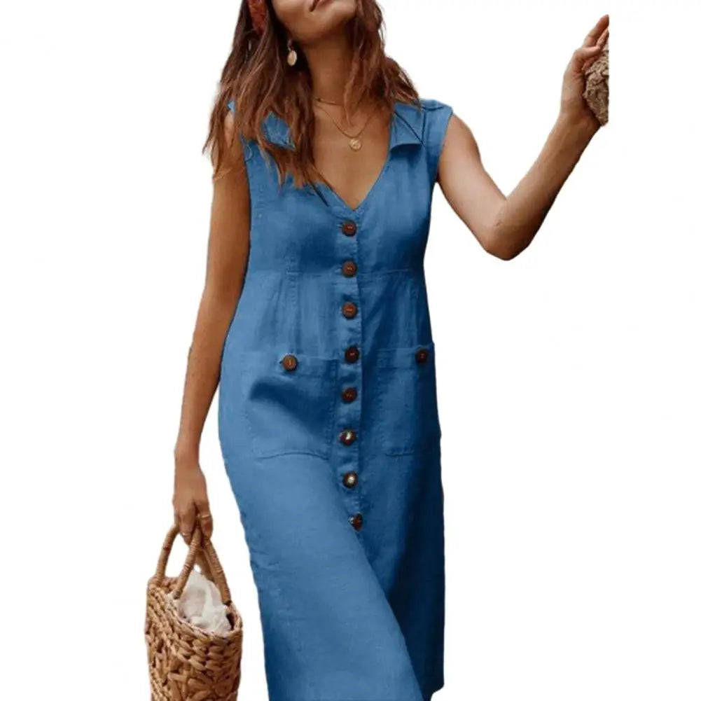 M XL Cotton Linen Tank Dress For Women 2024 Summer Casual Loose Beach Sundress Midi Skirt Female Holiday Maxi Dress Vestido Robe