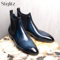 Almond Toe Chelsea Booties Formal Occasions Haute Couture Ankle Boots Genuine Leather Hand-Polished Stitched Slip-On Men's Boots