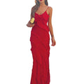Spaghetti Strap Ruffled V Neck Dress Sexy Strap Open Back Split Ruffle Dress Cocktail Prom Party Maxi Dress Strappy Dresses