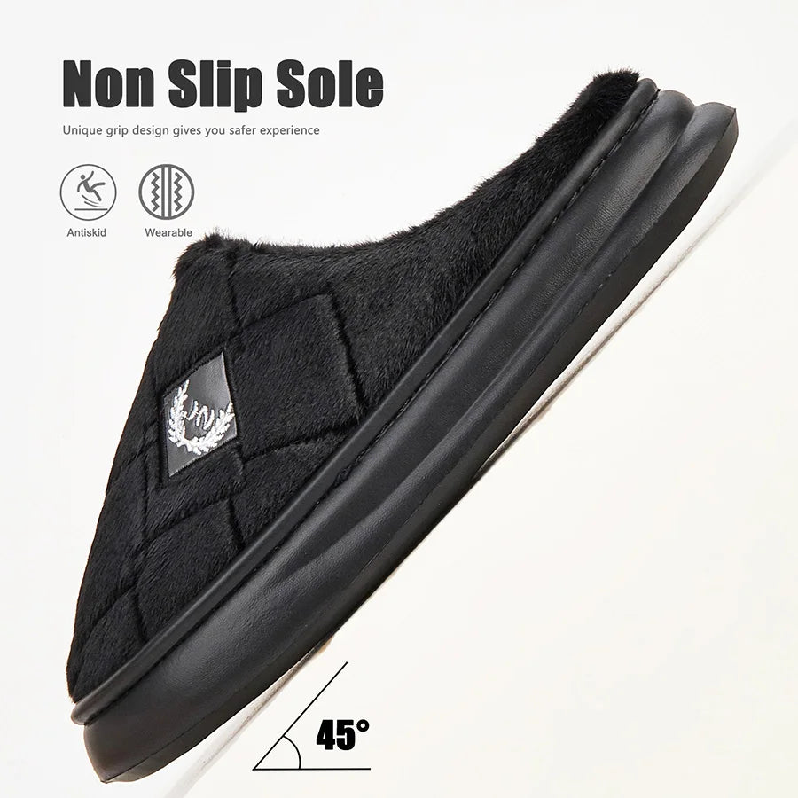 Pmoiste Fur Slippers Men Home EVA Platform Cushion Warm Soft Designer Living Room Shoes Cozy Non-slip High Quality Indoor