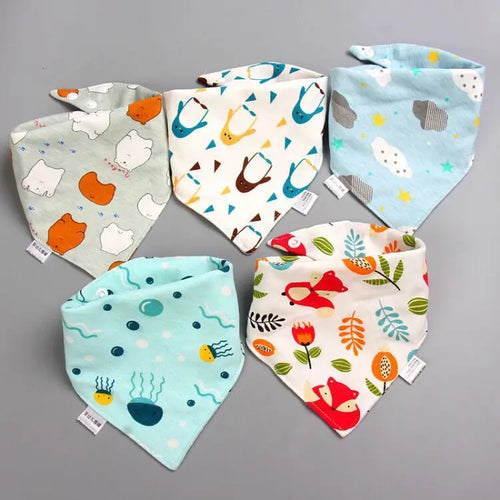 5 Pcs/Lot Baby Bandana Bibs Scarf Burp Cloths Saliva for Newborn Infant Toddler Boys Girls Kids Cartoon Triangle Cotton Bib