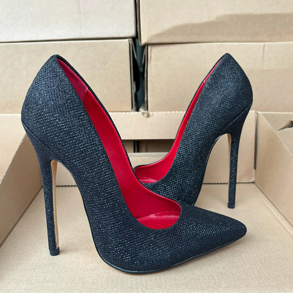 2025 Newly 14cm High Heels Sexy Pumps Sparkly Black Red inside Fetish Stilettos Drag Queen Cross Dresser Man Unisex Shoes Size48