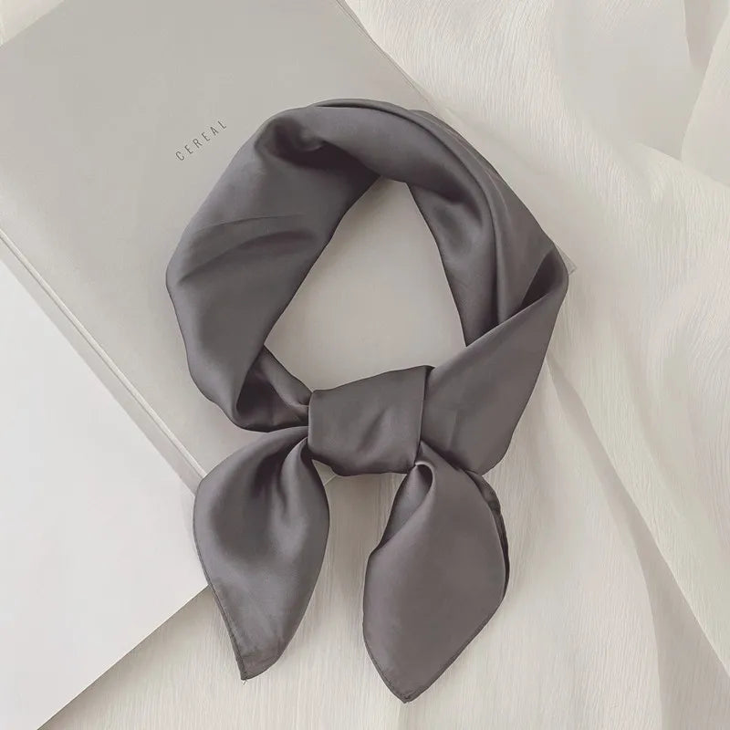 Luxury Solid 70*70cm Silk Square Scarf Women Soft Satin Hairband Neckerchief Tie Female Headband Foulard Bag Ribbon Gift
