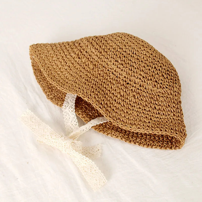 Summer Baby Sun Hat Handmade Woven Straw Cap for Toddler Boy Girl Outdoor Sunshade Beach Sun Hats Kids Panama Bonnet