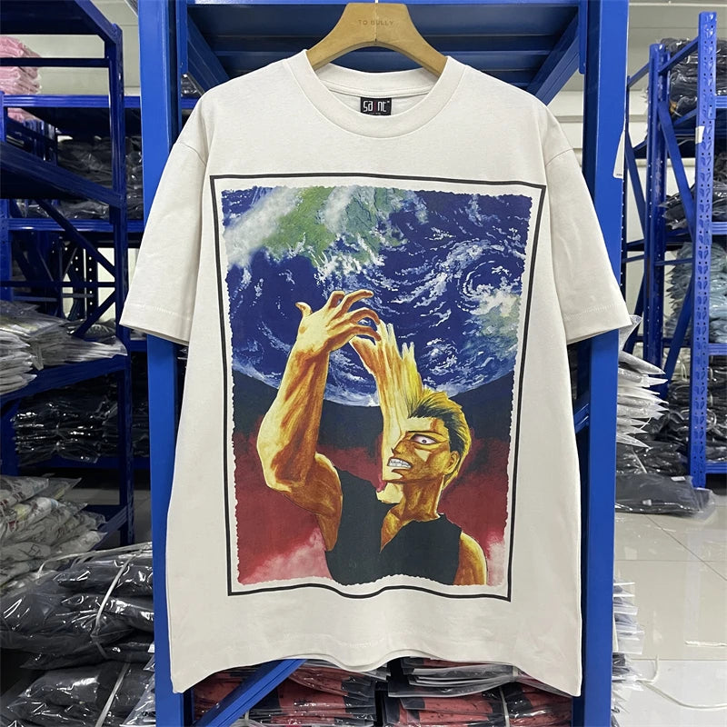 Saint JESUS Night Light Destruction distressed printed short sleeved T-shirt T Shirt Men Women T Shirt Top Tees