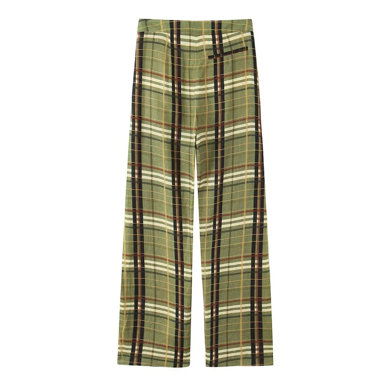 MUJER Plaid Baggy Pants Woman Casual Wide Leg Pants for Women Mid Waist Oversize Women's Pants Vintage Pleated Trousers Womens