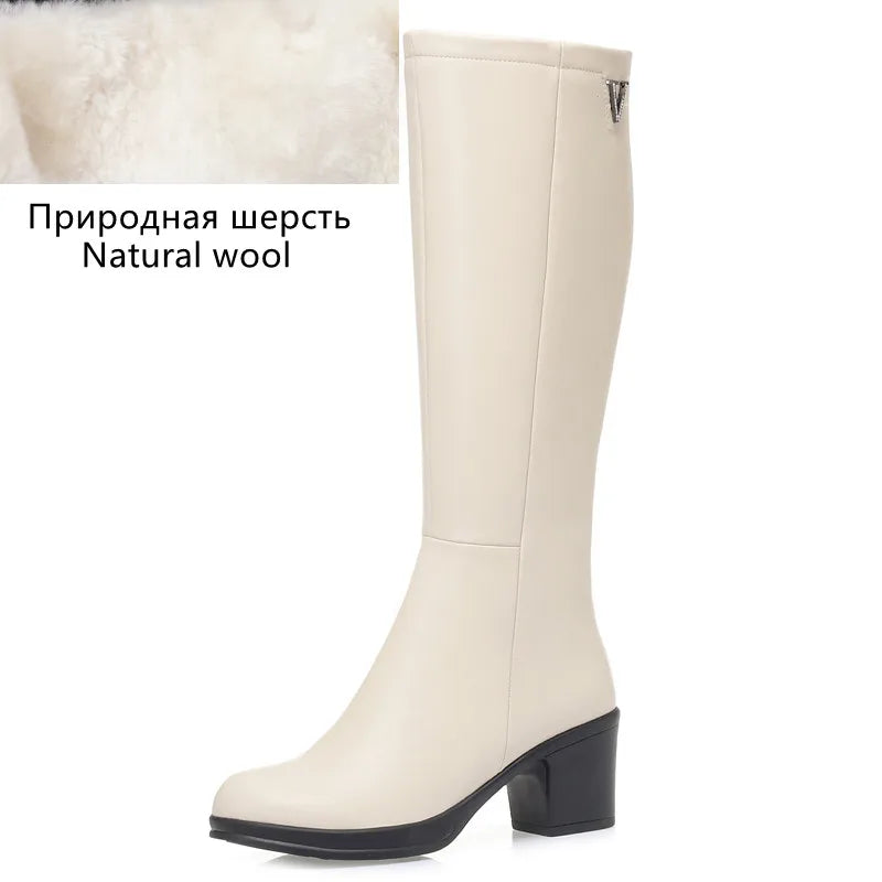 AIYUQI  Women Knight Boots Genuine Leather 2026 New Wool Warm Women Winter Boots Round Toe High Heels Fashion Women Long Boots