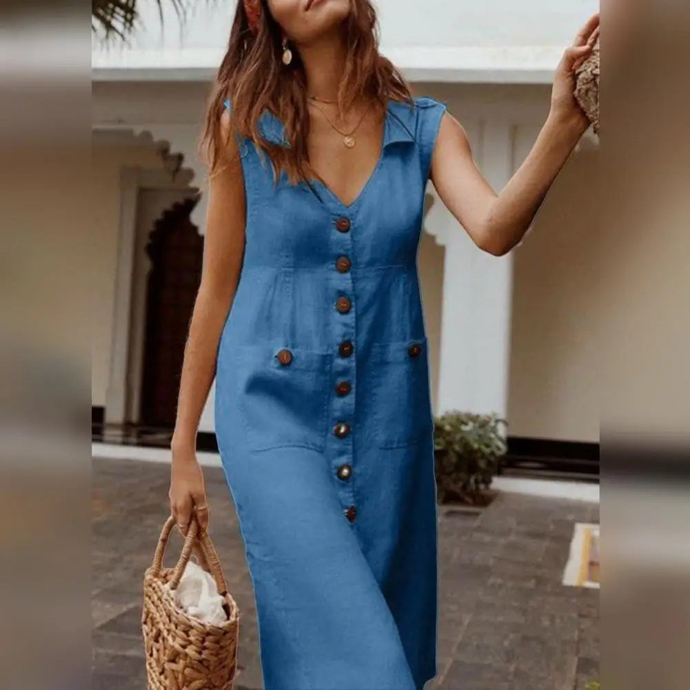 M XL Cotton Linen Tank Dress For Women 2024 Summer Casual Loose Beach Sundress Midi Skirt Female Holiday Maxi Dress Vestido Robe
