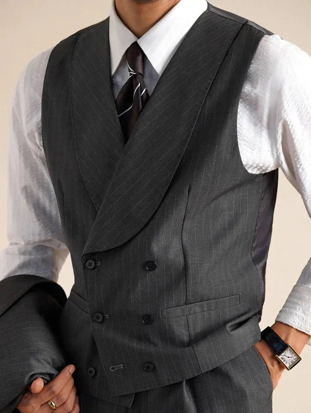 Wool Italian Blazers Suit For Men Business Double Breasted Wedding Tuxedo Suit Smoking Homme Mariage Striped Suit 3 Piece Homme