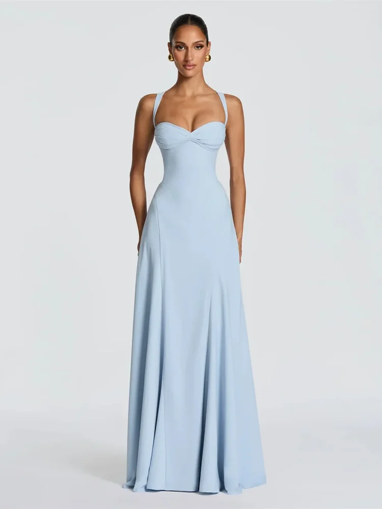 Off-Shoulder Backless Sexy Maxi Dress Women Elegant Spaghetti Strap Sleeveless Bodycon Club Party Evening Dress Fashion
