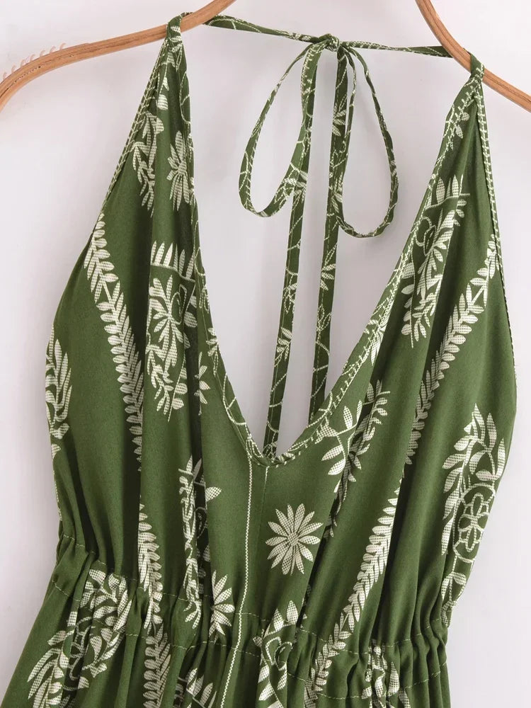 Vintage Women Floral Print Backless Sexy Beach Bohemian Maxi Dress Lady High-Low Tassel Strapless Vacation Summer Boho Dress