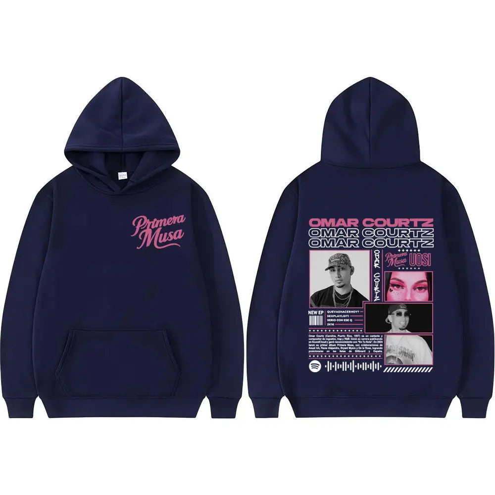 Omar Courtz Primera Musa Album Tour Double Sided Printed Hoodies Men Women Hip Hop Vintage Hoodie Casual Long Sleeve Sweatshirts
