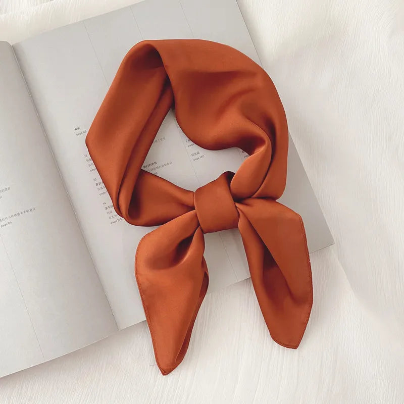 Luxury Solid 70*70cm Silk Square Scarf Women Soft Satin Hairband Neckerchief Tie Female Headband Foulard Bag Ribbon Gift