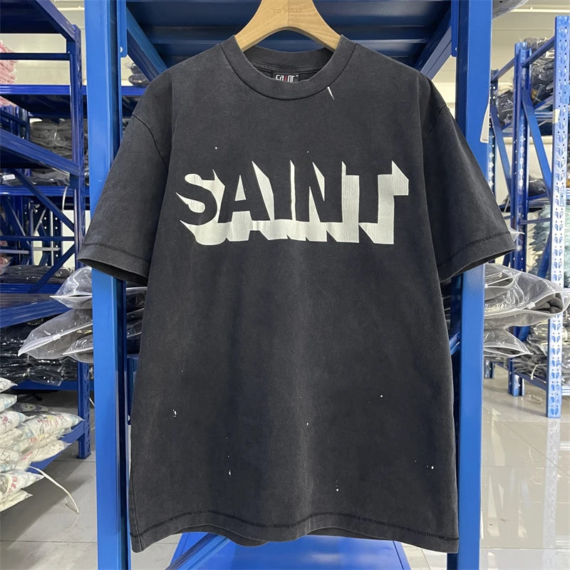Saint JESUS Night Light Destruction distressed printed short sleeved T-shirt T Shirt Men Women T Shirt Top Tees