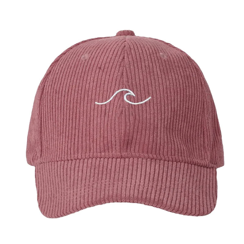 Corduroy Baseball Cap Men Women Wave Pattern Embroidery Adjustable Dad Cap Outdoor Casual Streetwear Neutral Fashion Sun Hat