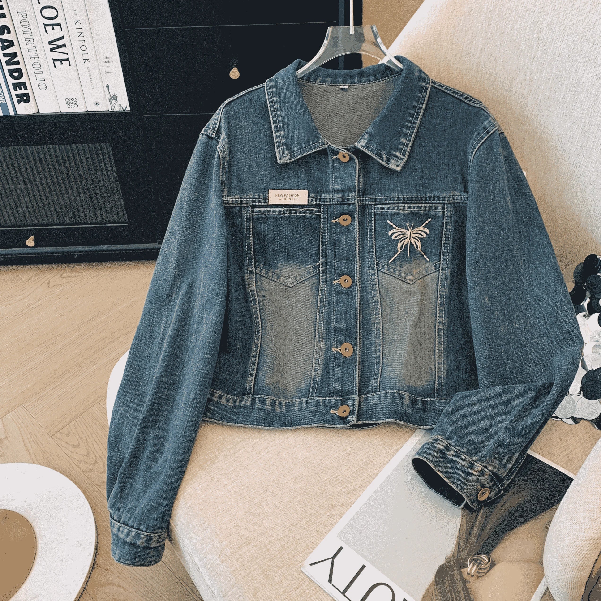 Blue Denim Top Women Autumn Classic Style Short Coat New Korean Fashion  Chic Pockets O-Neck Female Ropa De Mujer Loose Jackets