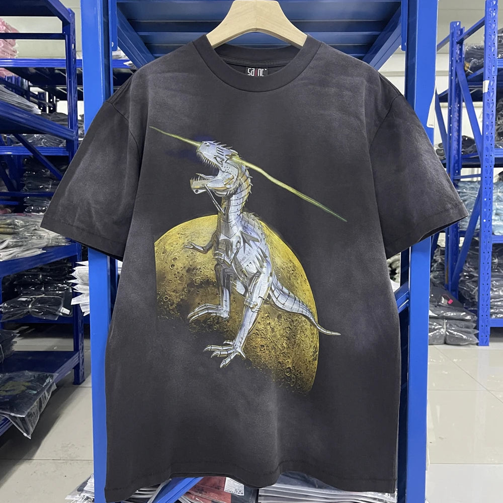 Saint JESUS Night Light Destruction distressed printed short sleeved T-shirt T Shirt Men Women T Shirt Top Tees