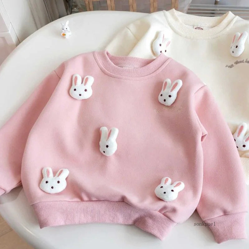 Children's Sweatshirt Spring and Autumn Three-dimensional Rabbit Girl Kids Versatile Cute Cartoon Top Pullover Baby Clothing
