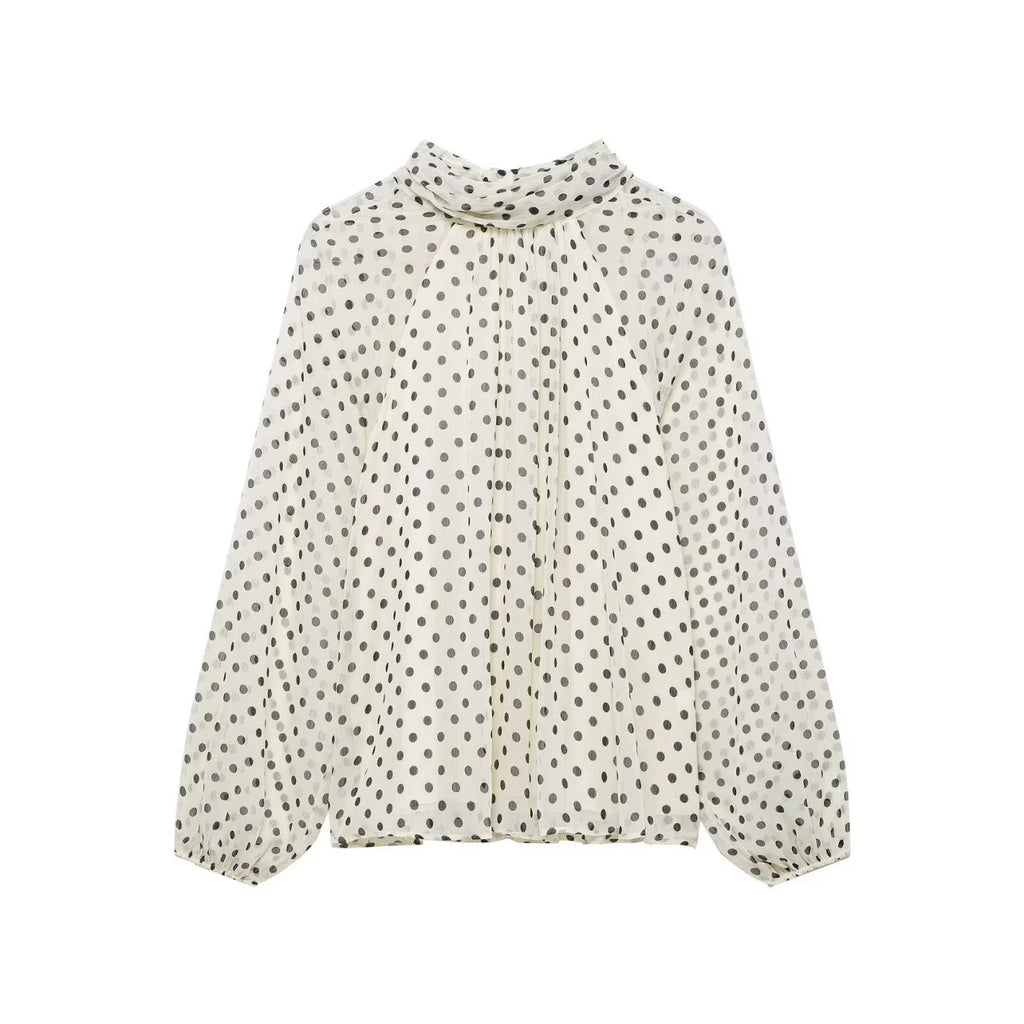 Women's Dots Printed Blouse Shirt Spring Autumn Fashion Long Sleeve Bow Lace-Up Blouse Shirt Lady Elegant High Street Blouses