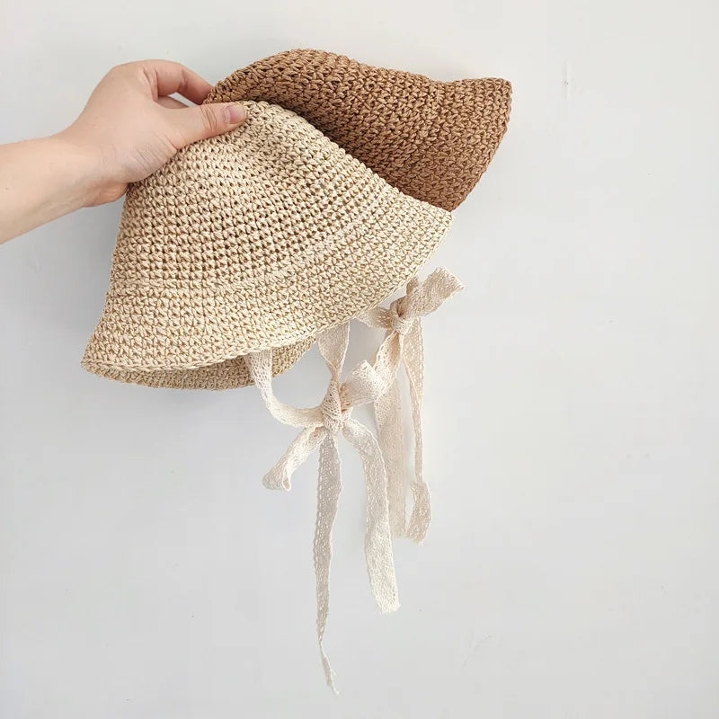Summer Baby Sun Hat Handmade Woven Straw Cap for Toddler Boy Girl Outdoor Sunshade Beach Sun Hats Kids Panama Bonnet