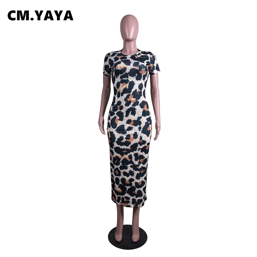 Summer Women Clothes Long Maxi Dress Short Sleeve Leopard Print Night Club Party Sexy Bandage Elegant Dresses Vestidos