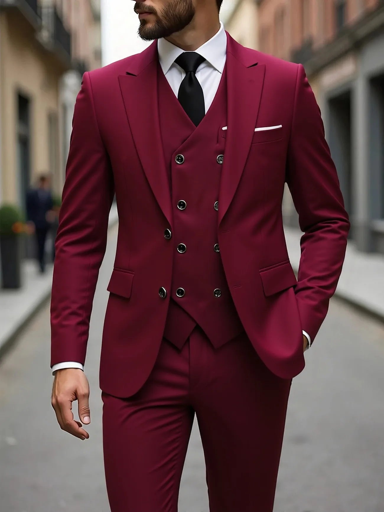 Classic Wedding Tuxedos Slim Fit Bridegroom For Men 3 Pieces Groomsmen Suit Male Formal Business Men Suits(Jacket+Vest+Pants）