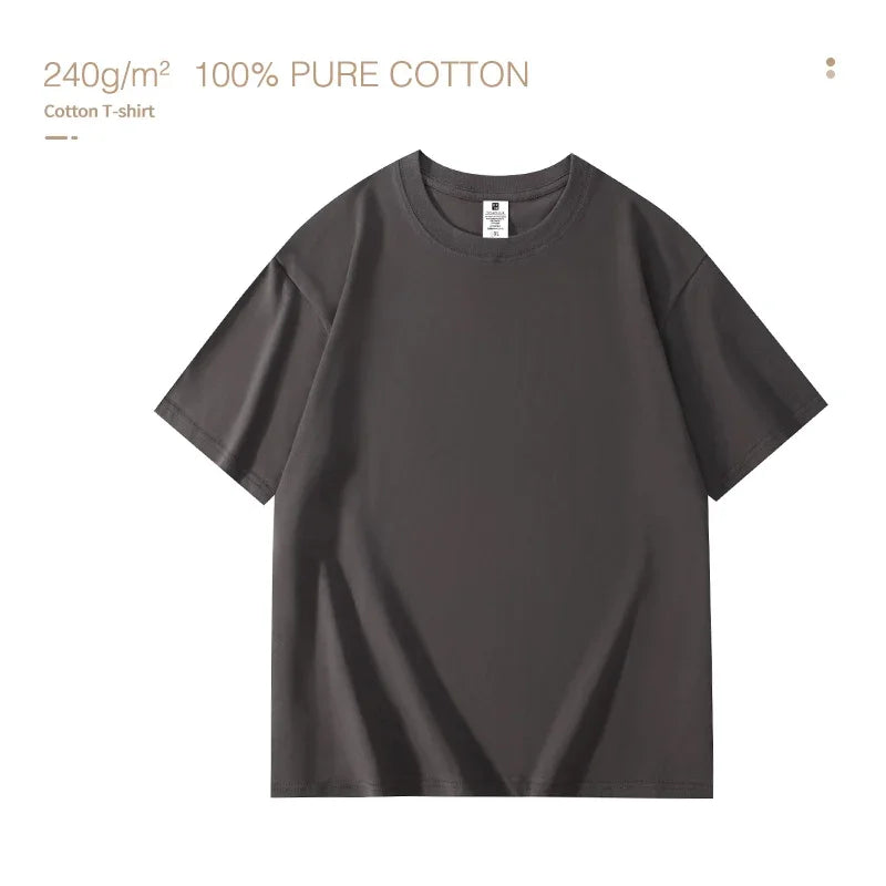 100% Pure Cotton Men T-shirt High End Brand Summer Breathable Short Sleeve Round Neck Casual Fashion Tops Tees