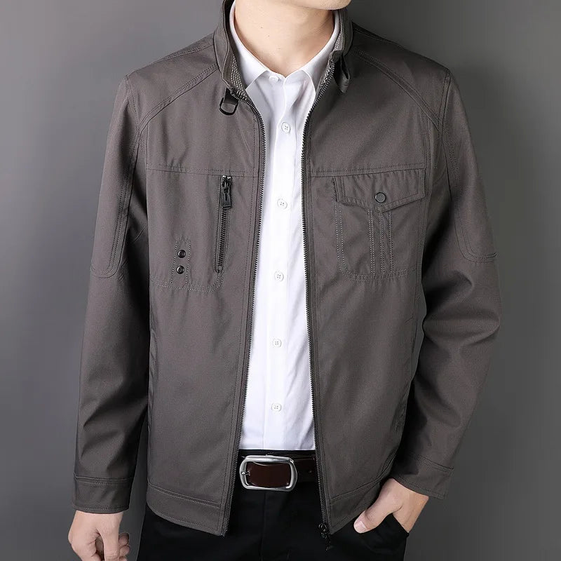 2023 Spring Autumn Jacket Bomber Men's Slim Business Coat Thin Casual Mens Baseball Solid Color Tops Fashion Male Dad Plus Size
