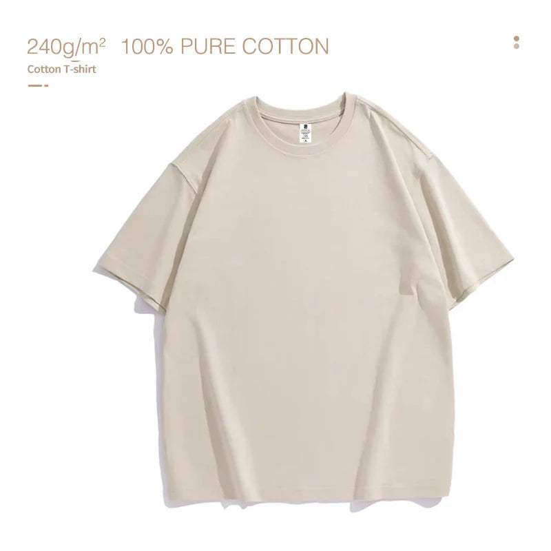100% Pure Cotton Men T-shirt High End Brand Summer Breathable Short Sleeve Round Neck Casual Fashion Tops Tees