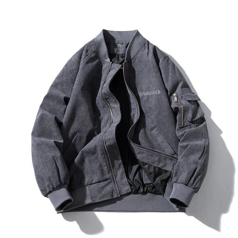 Fashion Bomber Jacket Man Vintage Letter Embroidery Pilot Jacket Women Solid Cotton Corduroy Autumn Winter Coat Hooded Designer