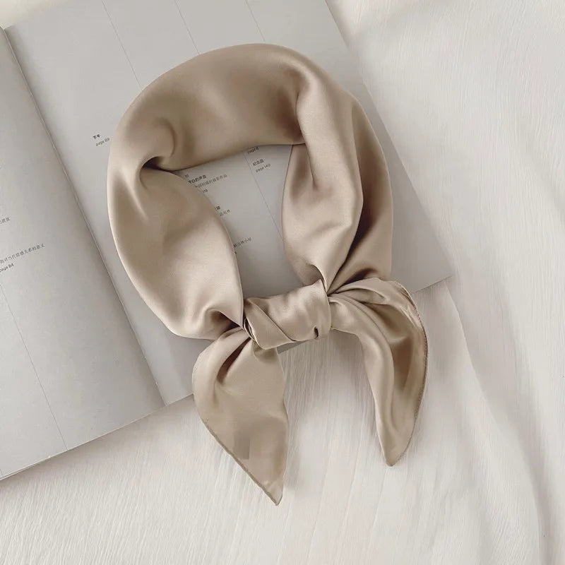 Luxury Solid 70*70cm Silk Square Scarf Women Soft Satin Hairband Neckerchief Tie Female Headband Foulard Bag Ribbon Gift