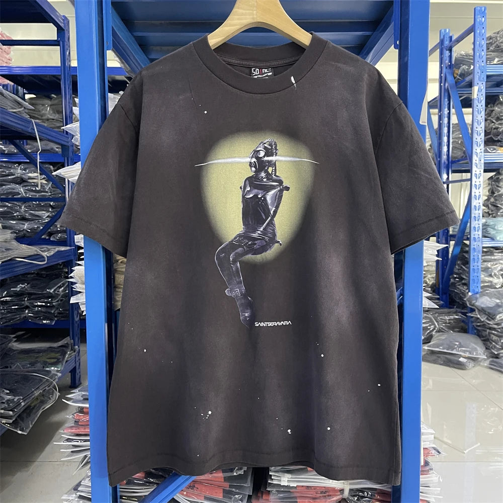 Saint JESUS Night Light Destruction distressed printed short sleeved T-shirt T Shirt Men Women T Shirt Top Tees