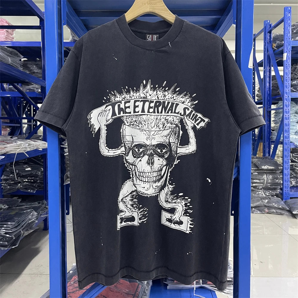 Saint JESUS Night Light Destruction distressed printed short sleeved T-shirt T Shirt Men Women T Shirt Top Tees