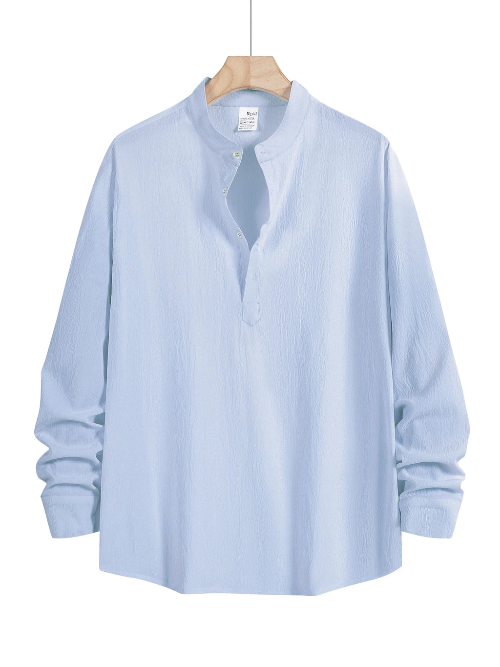 Men's Long-Sleeved Shirt Summer Beach Style Shirts Solid Color Casual Versatile Stand-Up Collar Shirt Male Top