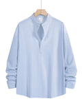 Men's Long-Sleeved Shirt Summer Beach Style Shirts Solid Color Casual Versatile Stand-Up Collar Shirt Male Top