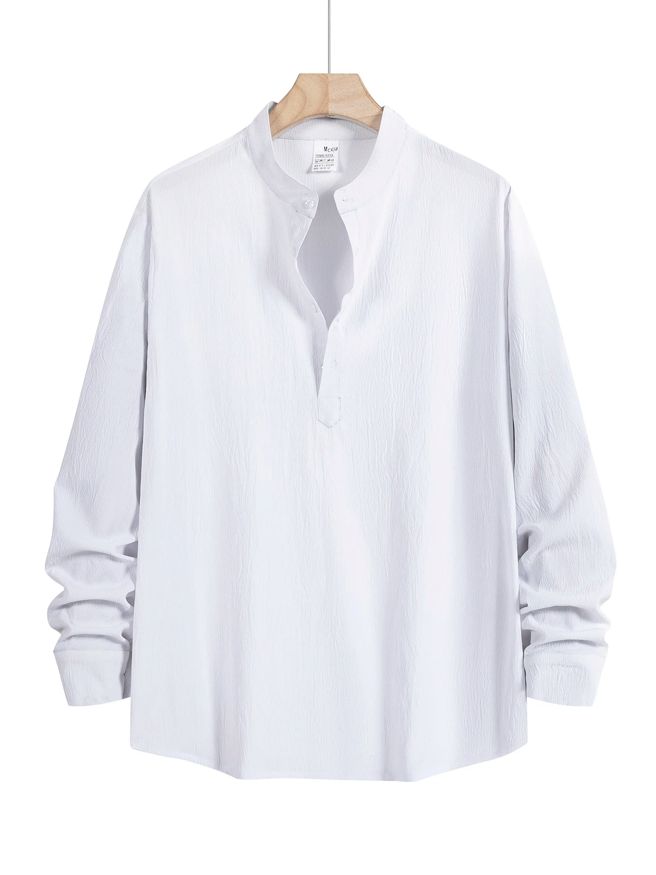 Men's Long-Sleeved Shirt Summer Beach Style Shirts Solid Color Casual Versatile Stand-Up Collar Shirt Male Top