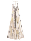 Vintage Women Floral Print Backless Sexy Beach Bohemian Maxi Dress Lady High-Low Tassel Strapless Vacation Summer Boho Dress