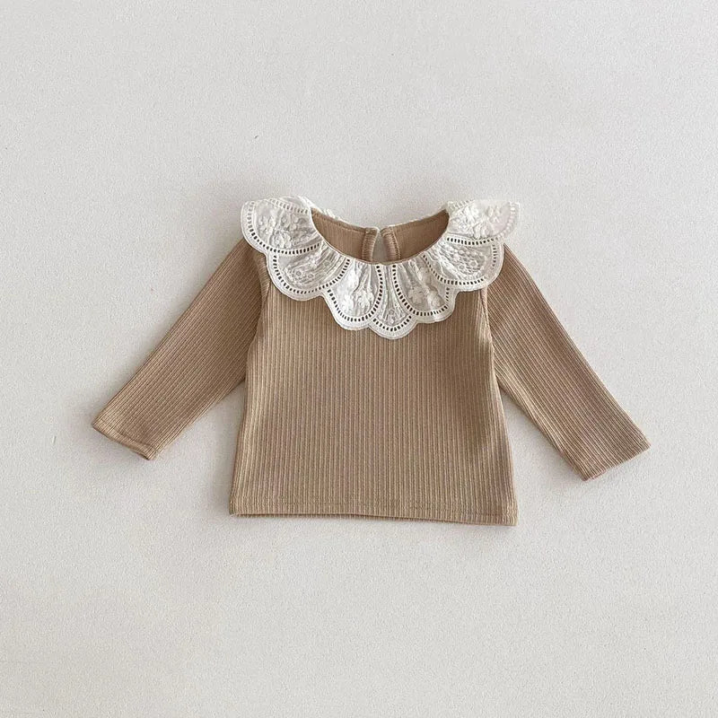 Kids New Autumn Bottoming Shirt Girls Embroidered Flower Lotus Collar Shirt 0-3T Children Simplicity Undershirts