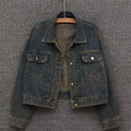Blue Denim Top Women Autumn Classic Style Short Coat New Korean Fashion  Chic Pockets O-Neck Female Ropa De Mujer Loose Jackets