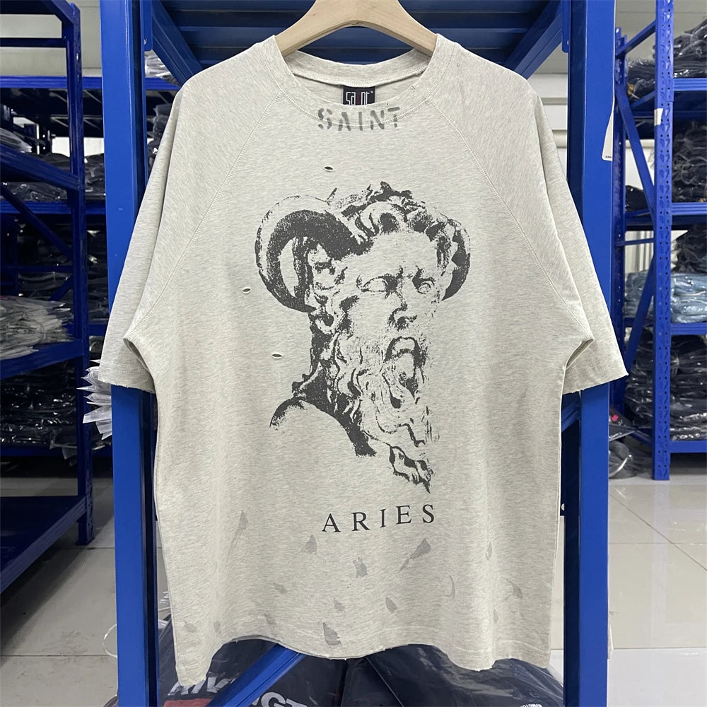 Saint JESUS Night Light Destruction distressed printed short sleeved T-shirt T Shirt Men Women T Shirt Top Tees